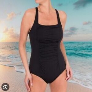ROOTS Canada Black One Piece Ruched Bathing Suit Swim Wear Women’s Plus Size 18